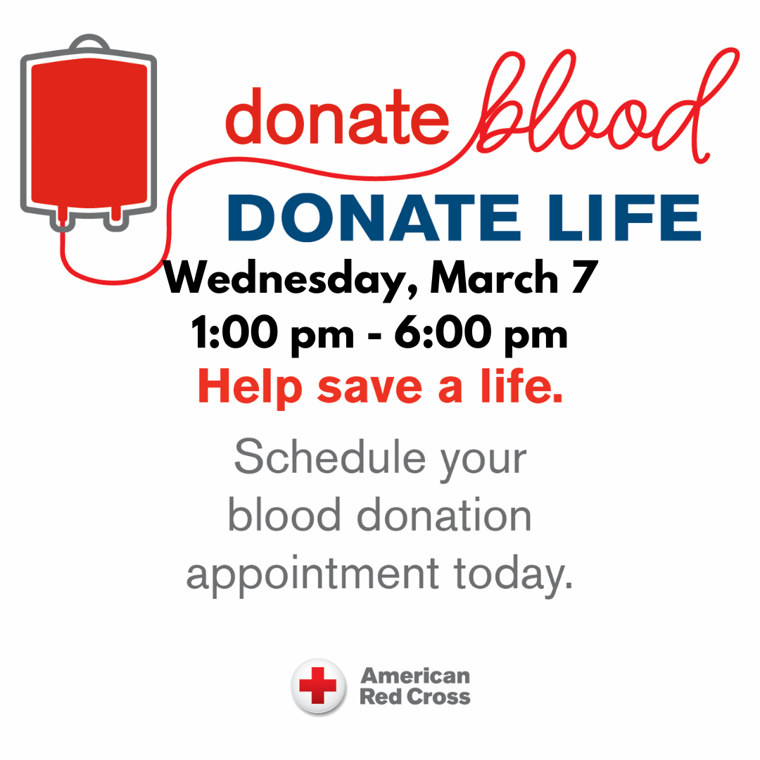Donate Blood Donate Life March 7 1pm-6pm schedule your blood donation appointment today.