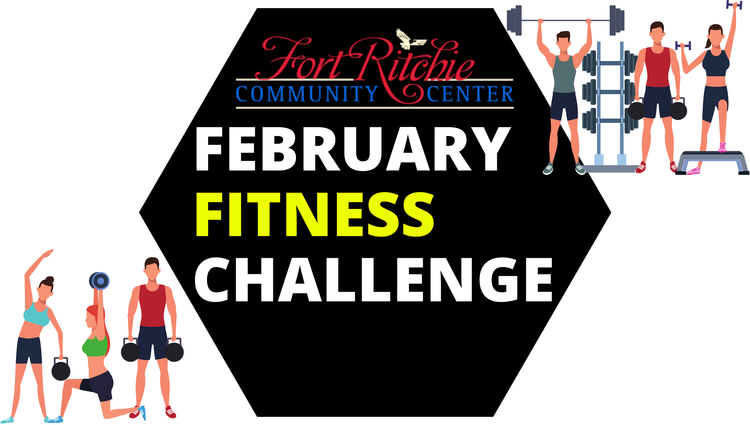 Fort Ritchie Community Center's February Fitness Challenge - graphic images of people exercising